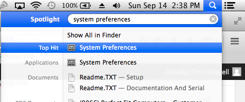 Spotlight System Preferences